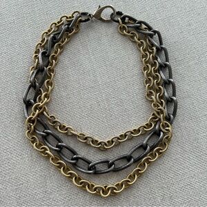 ALEXIS BITTAR • Vintage Gold and Gunmetal Textured Chain Statement Necklace